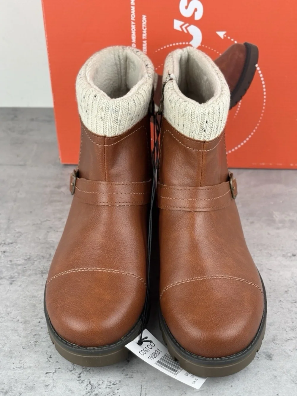 New JSport Violet Boots Women's Brown Zip Knit Cuff Memory Foam Ankle Bootie